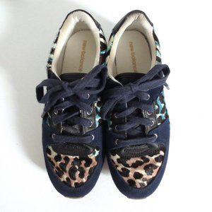 Aldo Mixed Pattern Fashion Navy Turquoise Blue Leopard Sneakers